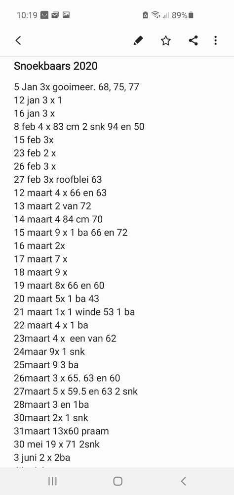 Snoekbaarsvangsten heel simpel onder elkaar.