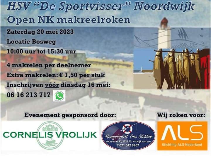 Hengelsport Ons Stekkie is verder tevens als sponsor betrokken bij het Open NK Makreelroken op zaterdag 20 mei in Noordwijk.