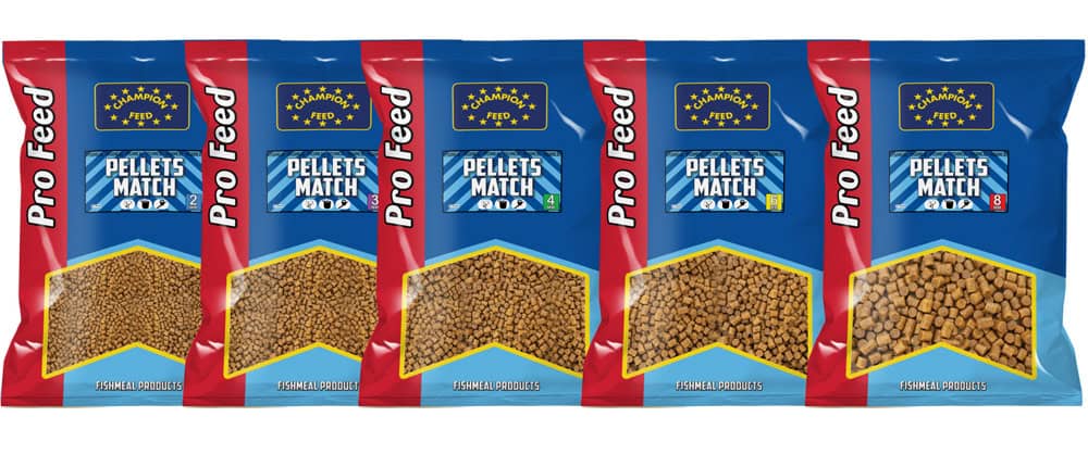 De Champion Feed Pro Feed – Match Pellets zijn eveneens op basis van vismeel en beschikbaar in diameters van 2, 3, 4, 6 en 8 mm.